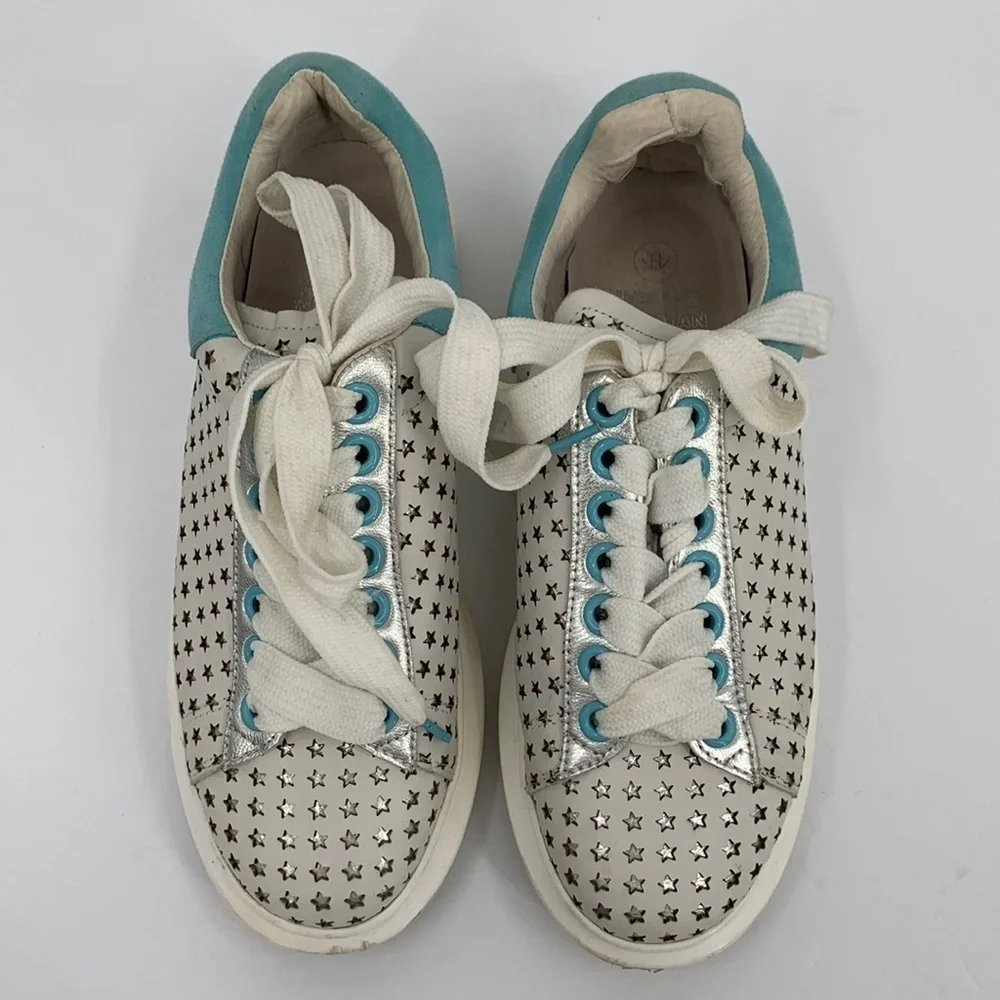 Hollie Watman Star Gazing sneakers white leather silver shoe platform women 8.5